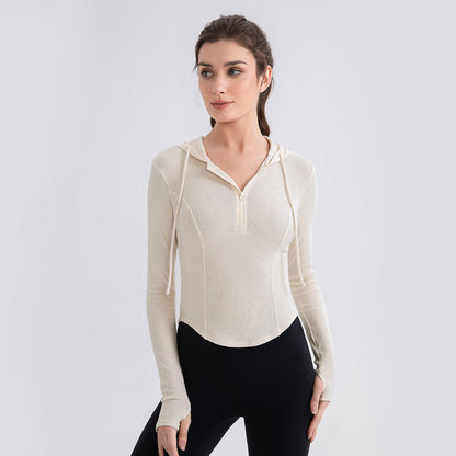 Women Cinched Hoodie Yoga Clothes Long Sleeve Slim Fit Slimming Workout Top Running Casual Sports Sweater