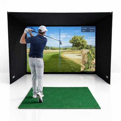 SimBox Golf Simulator Enclosure - 7 sizes, Pro + Impact Screen and Frame INCLUDES FREE SIDE BARRIERS