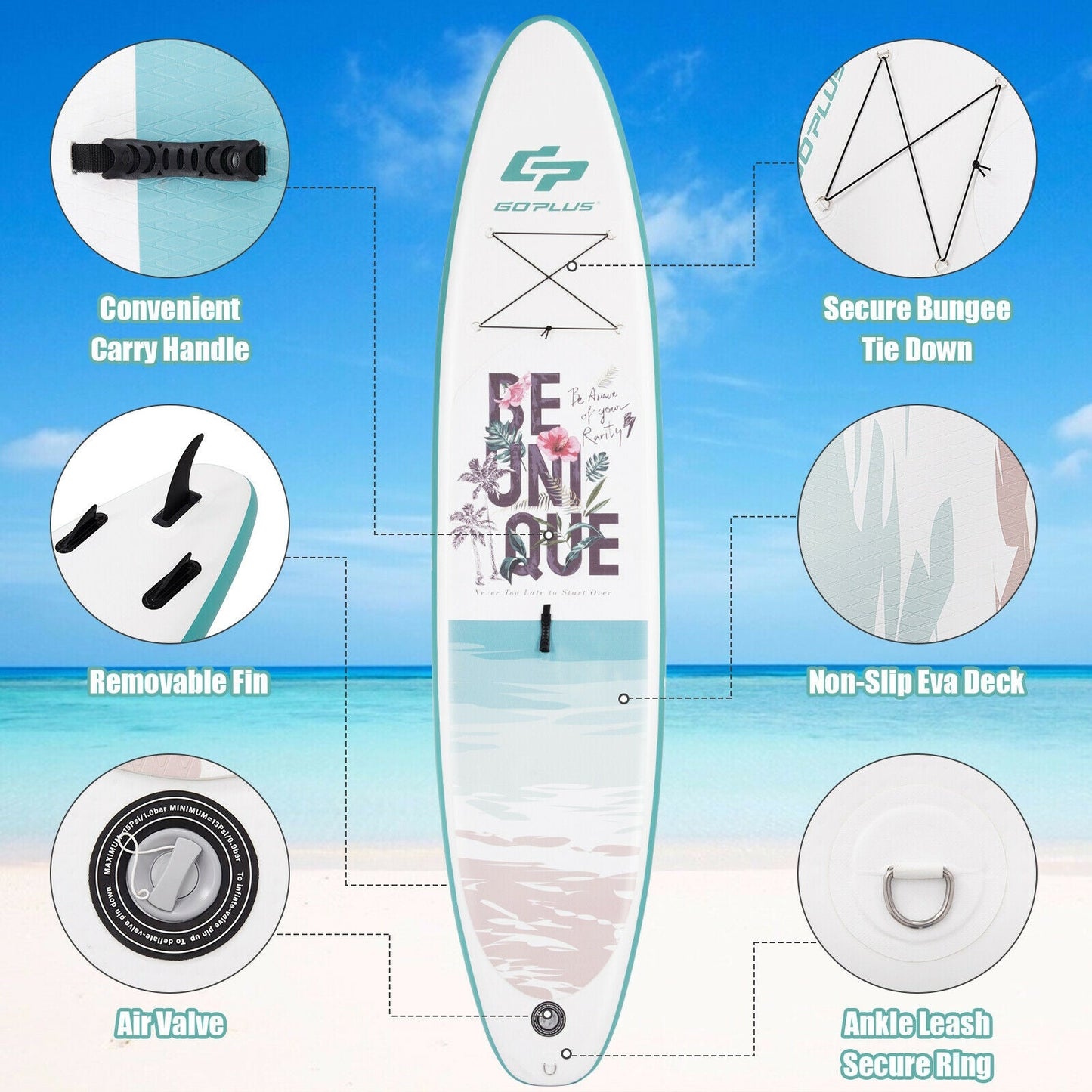 10.5 ft Inflatable Stand Up Paddle Board Surfboard with Aluminum Paddle Pump
